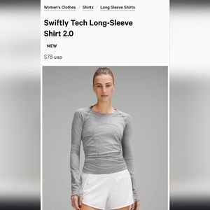 Lululemon Swiftly Tech Long sleeve Size 8 Gray